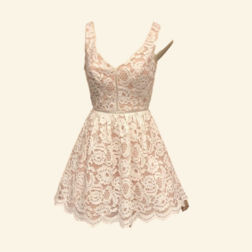 Le Chateau soft white lace overlay nude crinoline fit and flare dress Size 0/1